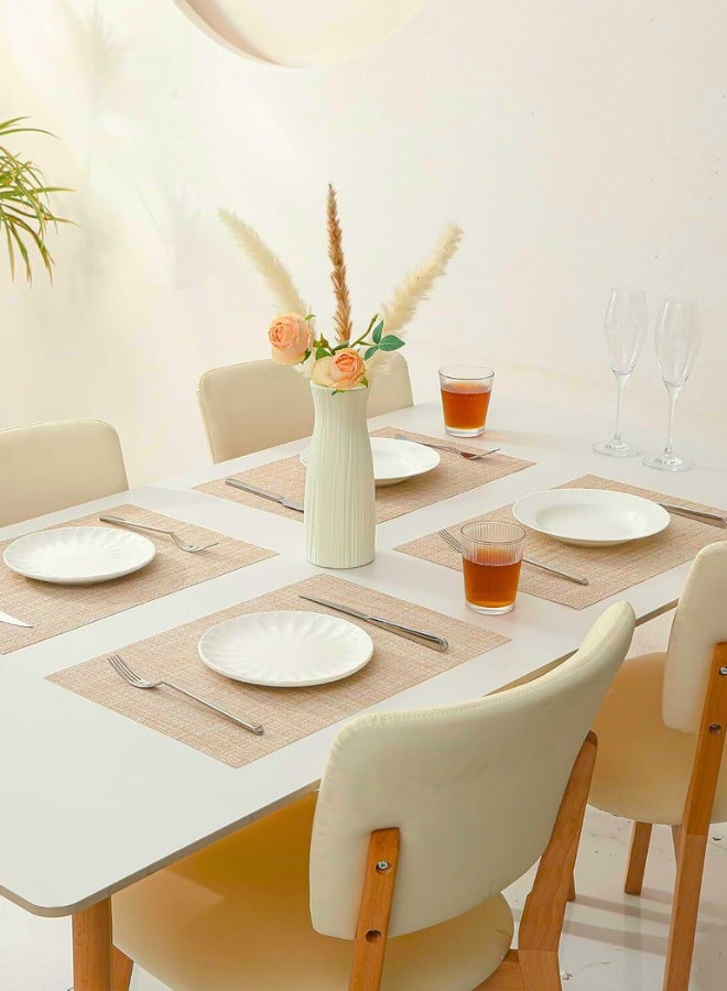Chase Up Beige Placemats Set of 6 - Heat Resistant Non-Slip Place mats for Dining Table, Washable Durable PVC Vinyl Woven Table Mats（Beige, 6） - Image 2