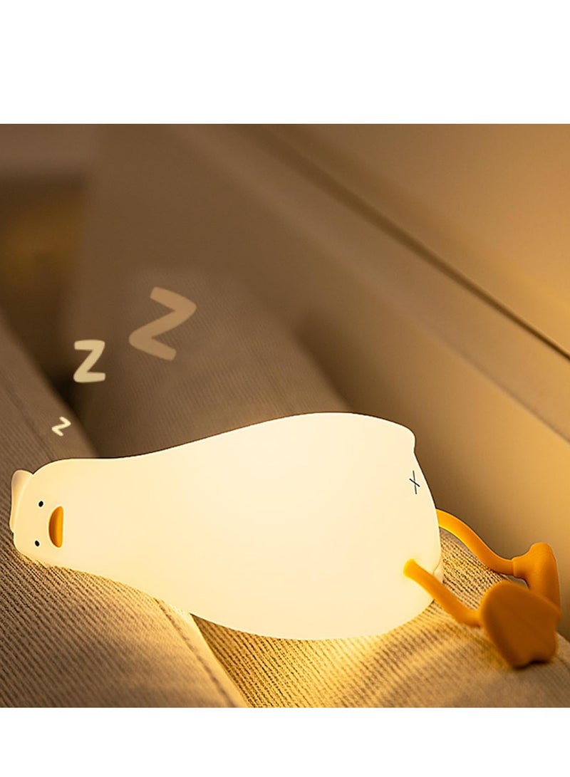 ELTRAZONE Lying Flat Duck Night Light, Cute Silicone Duck Lamp, LED Nursery Nightlight, Dimmable Bedside Touch Lamp, Rechargeable Light Up Duck for Breastfeeding, Toddler & Kids Room Decor – Soft & Safe Night Light for Babies - Image 1