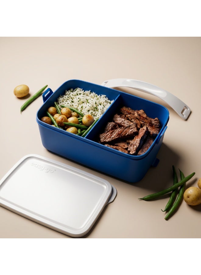 EasyGO Easy-Go 1.5L Portable Lunch Box with Handle – Sectioned - Microwave, Freezer & Dishwasher Safe - Azure Blue - Image 1