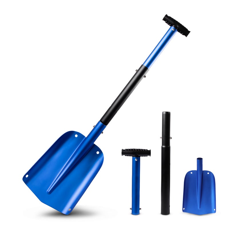 EcoNour 32" Multipurpose Snow Shovel for Car Driveway | Lightweight Aluminum Shovel for Snow, Sand, and Garden Use | Heavy-Duty, Foldable 3-Piece Shovel for Car, Home, and Outdoors (Blue) - Image 1
