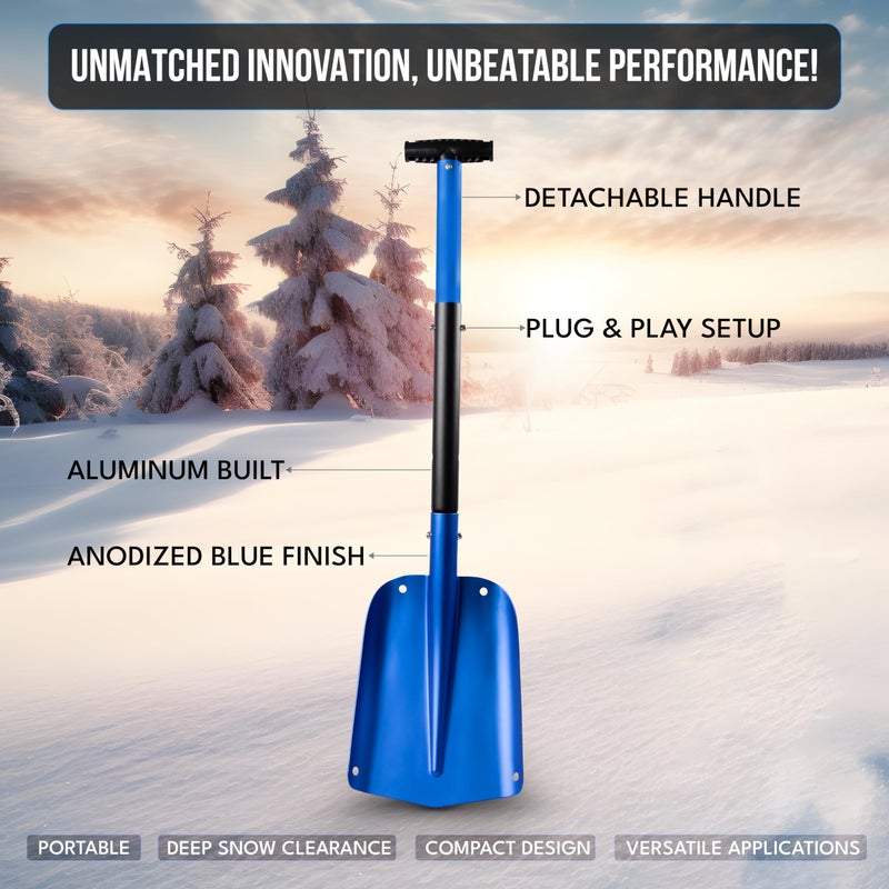 EcoNour 32" Multipurpose Snow Shovel for Car Driveway | Lightweight Aluminum Shovel for Snow, Sand, and Garden Use | Heavy-Duty, Foldable 3-Piece Shovel for Car, Home, and Outdoors (Blue) - Image 4