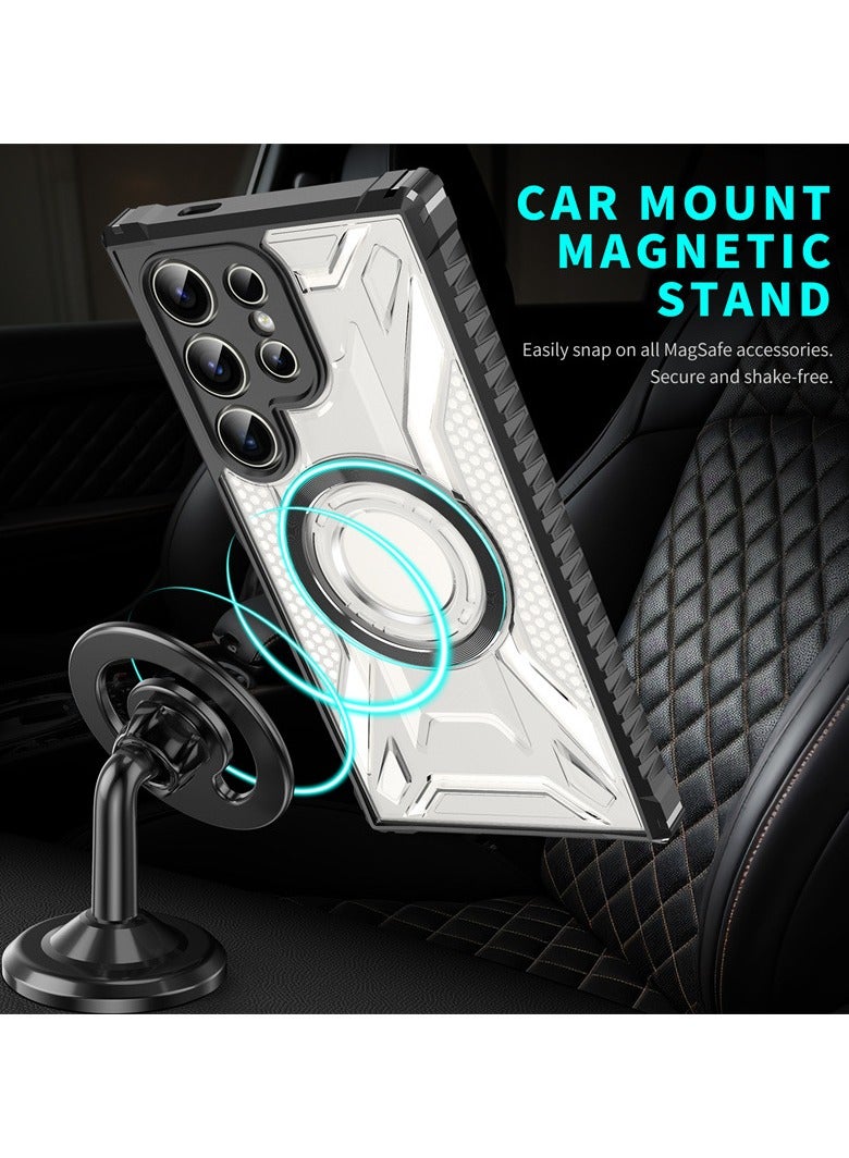 عام غطاء سامسونج جالكسي إس 25 الترا المغناطيسي الشفاف مع جوانب مضادة للانزلاق ووسائد هوائية عسكرية في الزوايا يدعم تقنية ماج سيف الكامل ويوفر تثبيتًا مغناطيسيًا قويًا مع حماية ضد الصدمات لهاتف جالكسي إس - Image 3