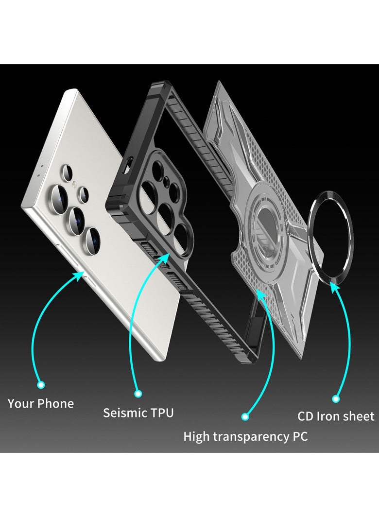 عام غطاء سامسونج جالكسي إس 25 الترا المغناطيسي الشفاف مع جوانب مضادة للانزلاق ووسائد هوائية عسكرية في الزوايا يدعم تقنية ماج سيف الكامل ويوفر تثبيتًا مغناطيسيًا قويًا مع حماية ضد الصدمات لهاتف جالكسي إس - Image 5