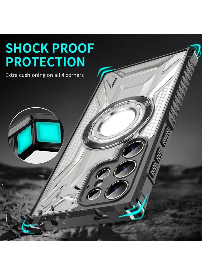 عام غطاء سامسونج جالكسي إس 25 الترا المغناطيسي الشفاف مع جوانب مضادة للانزلاق ووسائد هوائية عسكرية في الزوايا يدعم تقنية ماج سيف الكامل ويوفر تثبيتًا مغناطيسيًا قويًا مع حماية ضد الصدمات لهاتف جالكسي إس - Image 2