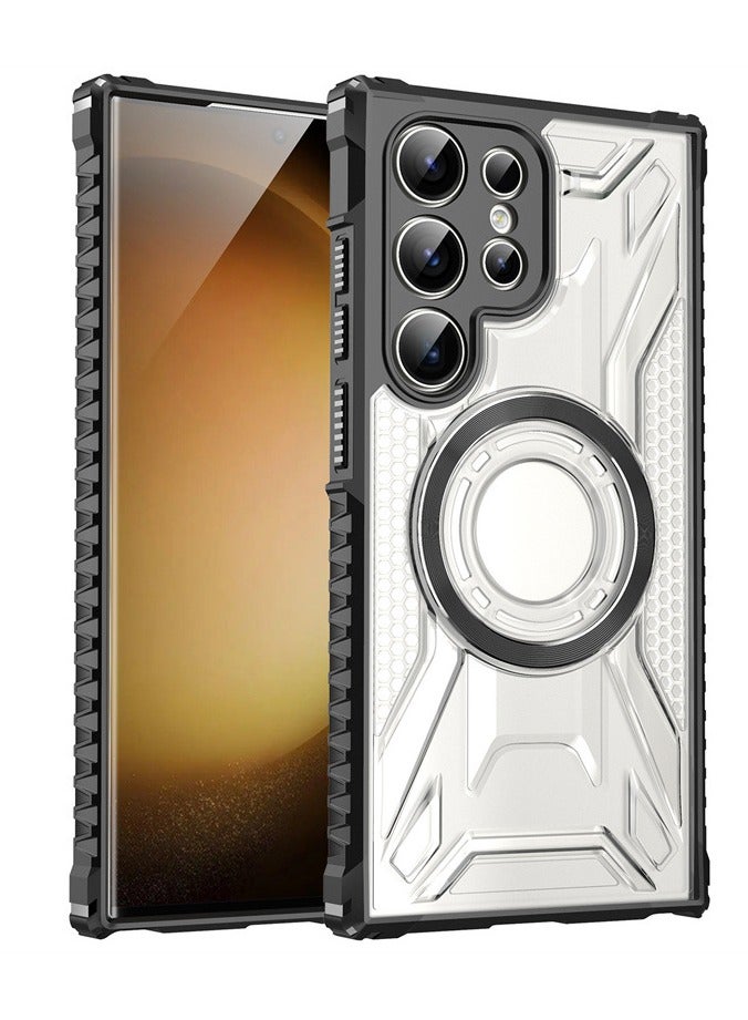 عام غطاء سامسونج جالكسي إس 25 الترا المغناطيسي الشفاف مع جوانب مضادة للانزلاق ووسائد هوائية عسكرية في الزوايا يدعم تقنية ماج سيف الكامل ويوفر تثبيتًا مغناطيسيًا قويًا مع حماية ضد الصدمات لهاتف جالكسي إس - Image 1