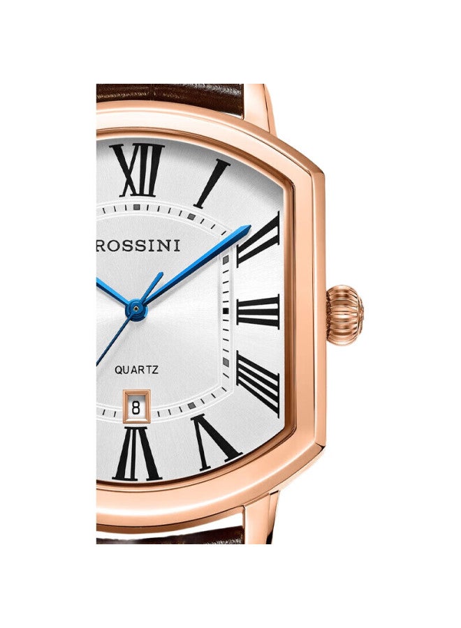 ROSSINI Men'S Quartz Watch With White Dial And Leather Strap 520 Gift For Boyfriend National Watch Calendar Square 121449 - Image 1