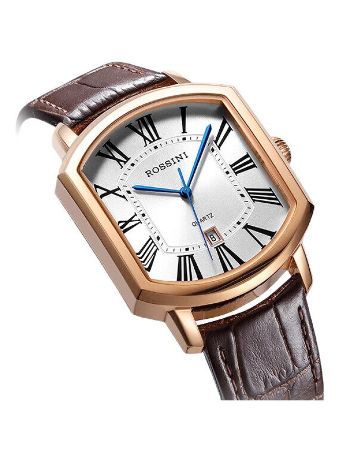 ROSSINI Men'S Quartz Watch With White Dial And Leather Strap 520 Gift For Boyfriend National Watch Calendar Square 121449 - Image 3
