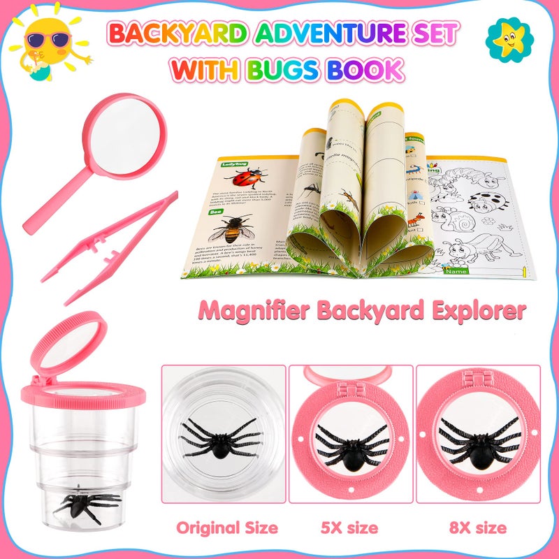 INNOCHEER Kids Explorer Kit & Bug Catcher Kit & Safari Costume Kit, Outdoor Exploration Set with Hat, Vest, Butterfly Net and Bugs Book for Boys Girls 3-12 Years Old (Camouflage Pink) - Image 4