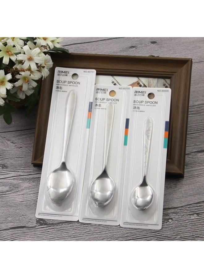 Japanese American Large, Medium And Small Single Pointed Spoon Non-Slip Stainless Steel Rice Spoon Children's Long Handle Household Spoon-Color:Japan-US 60700 (medium Pointed) - Image 2