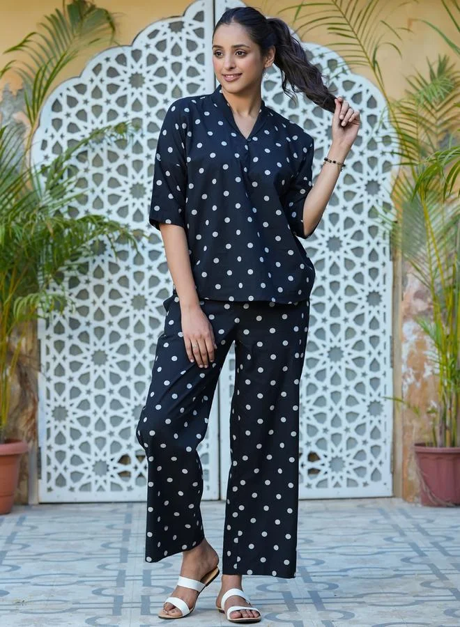 sanskrutihomes Sanskrutihomes Women Polka Dot Printed Pure Cotton Top and Pyjama Set