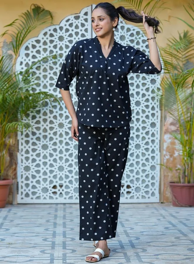 sanskrutihomes Sanskrutihomes Women Polka Dot Printed Pure Cotton Top and Pyjama Set