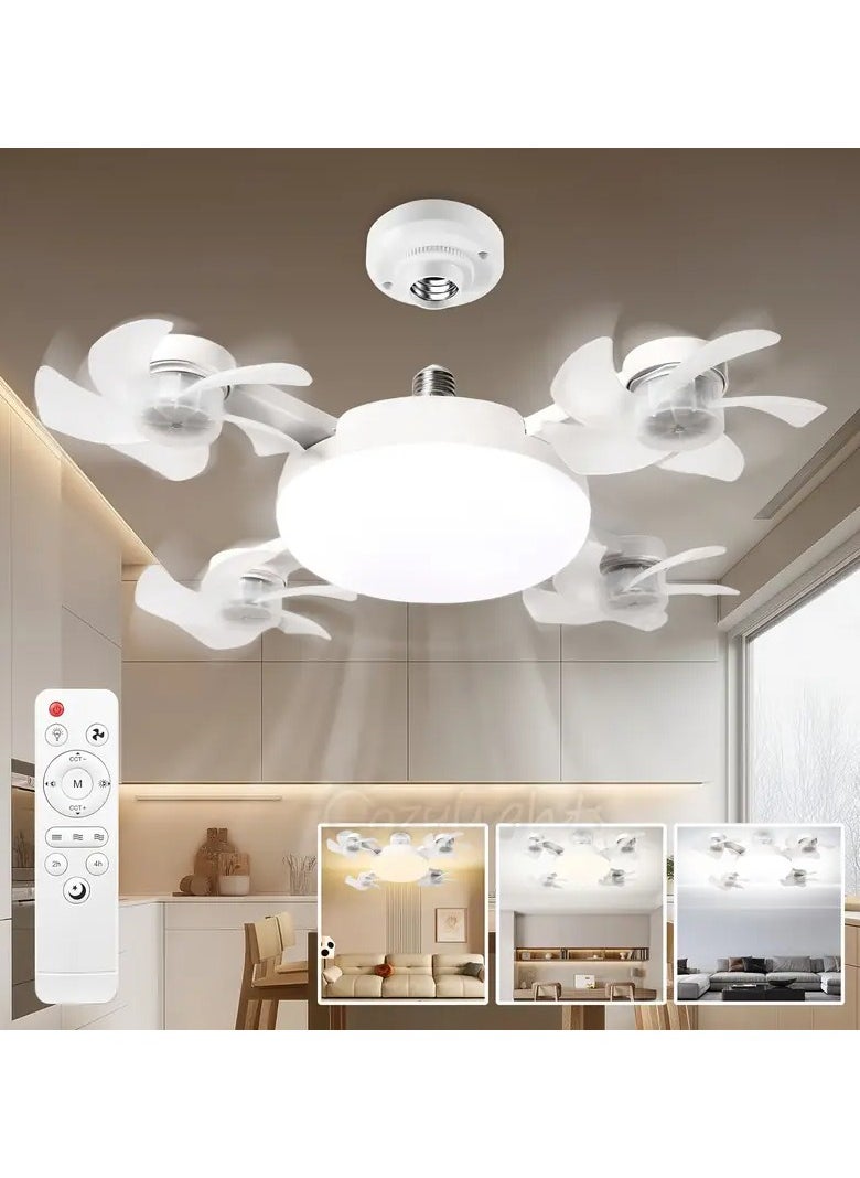 Quiet Ceiling Fan with Remote Control, Dimmable Fan, LED Ceiling Light, 3 Adjustable Modes, 3 Color Modes, Ceiling Light, 4 Fans, Adjustable Wind Speed ​​with Timing