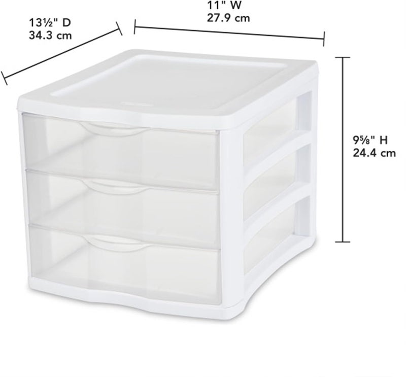 Sterilite 4-Pack 3 Drawer Unit, Plastic Desktop Organizer with Clear Drawers, White Frame - Stackable Multi-Purpose Storage for Office Supplies, Craft Rooms, Classrooms and Home Organization - Image 3
