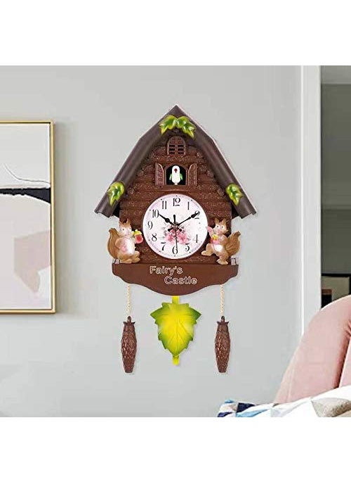 Three Secondz Three Secondz Plastic Cuckoo Squirrel Wall Living Bird Analog Alarm Clock Bell Fixed Door Does Not Open Or Close 26Cm X 42Cm Squirrel Brown  - Image 5