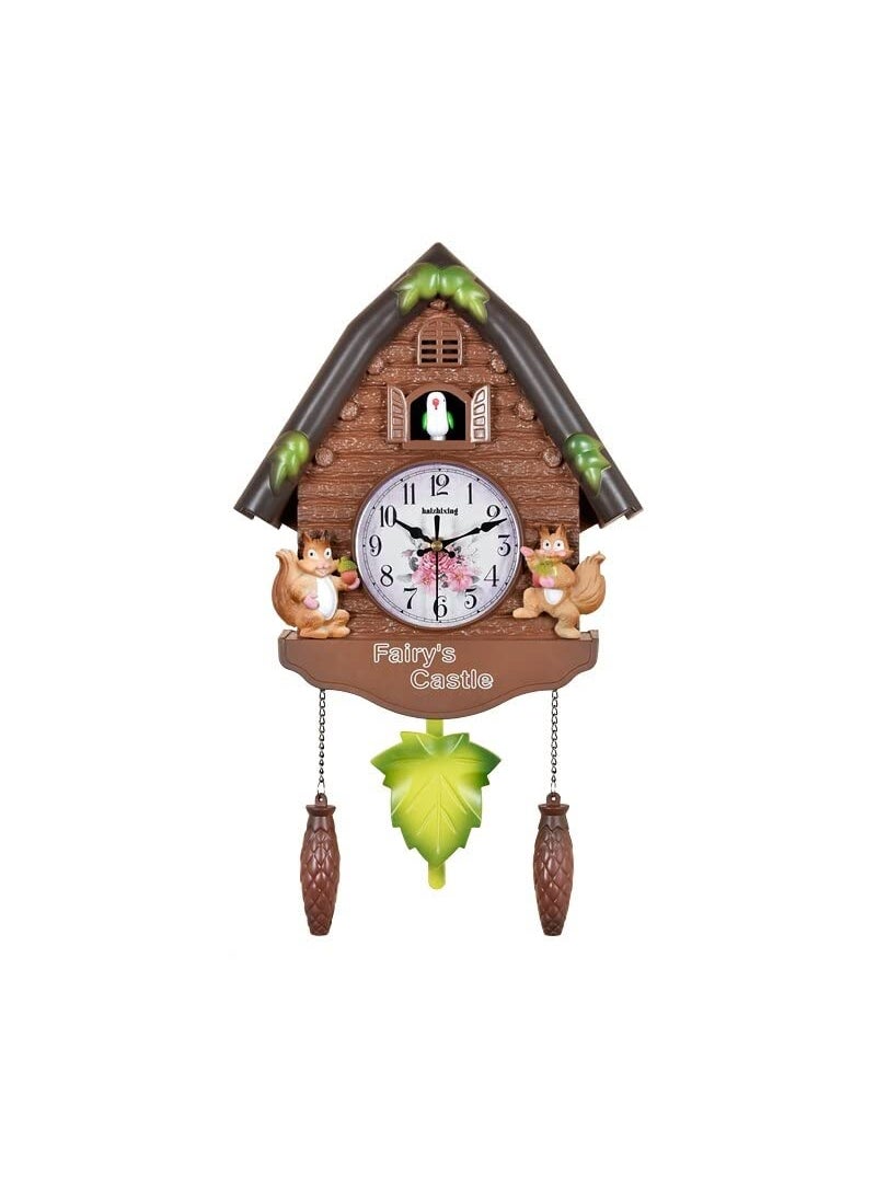 Three Secondz Three Secondz Plastic Cuckoo Squirrel Wall Living Bird Analog Alarm Clock Bell Fixed Door Does Not Open Or Close 26Cm X 42Cm Squirrel Brown  - Image 1