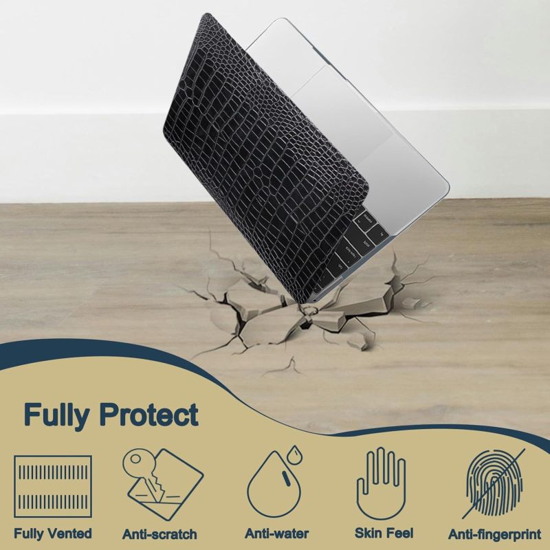 متوافق مع حافظة صلبة من جلد التمساح لجهاز MacBook Pro (متوافقة مع M4/M3/M2/M1 Max، A2442/A2779/A2918/A2992/A3112/A3185/A3401، 2021-2025) أسود - Image 5