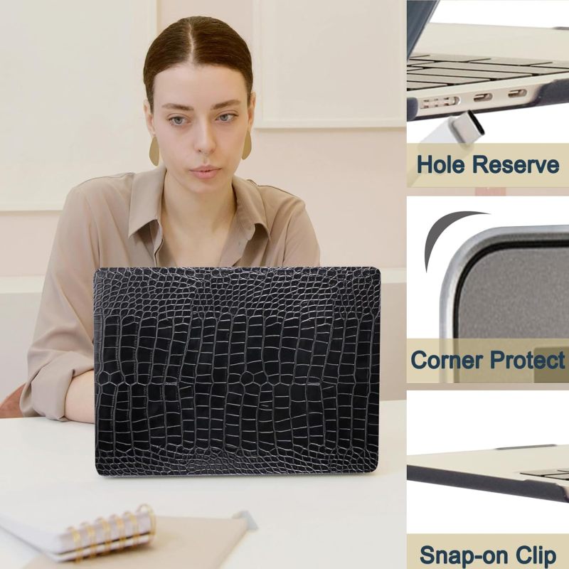 متوافق مع حافظة صلبة من جلد التمساح لجهاز MacBook Pro (متوافقة مع M4/M3/M2/M1 Max، A2442/A2779/A2918/A2992/A3112/A3185/A3401، 2021-2025) أسود - Image 4