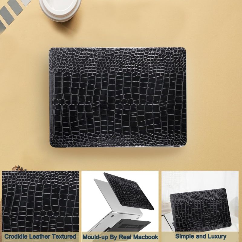 متوافق مع حافظة صلبة من جلد التمساح لجهاز MacBook Pro (متوافقة مع M4/M3/M2/M1 Max، A2442/A2779/A2918/A2992/A3112/A3185/A3401، 2021-2025) أسود - Image 2