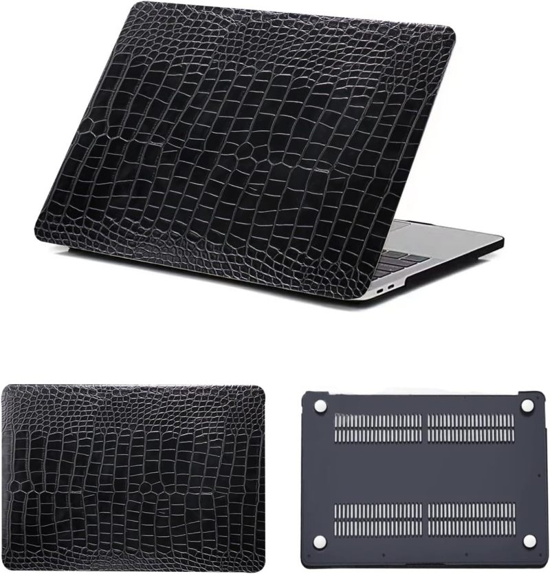 متوافق مع حافظة صلبة من جلد التمساح لجهاز MacBook Pro (متوافقة مع M4/M3/M2/M1 Max، A2442/A2779/A2918/A2992/A3112/A3185/A3401، 2021-2025) أسود - Image 1
