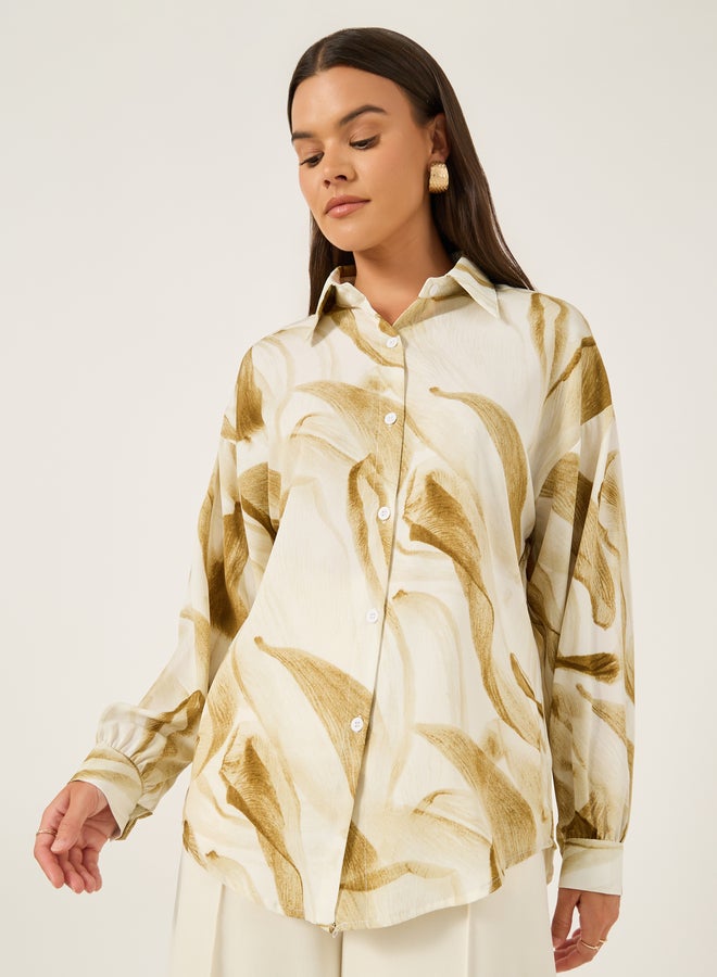 Styli Printed Spread Collar Regular Fit Shirt - Image 3