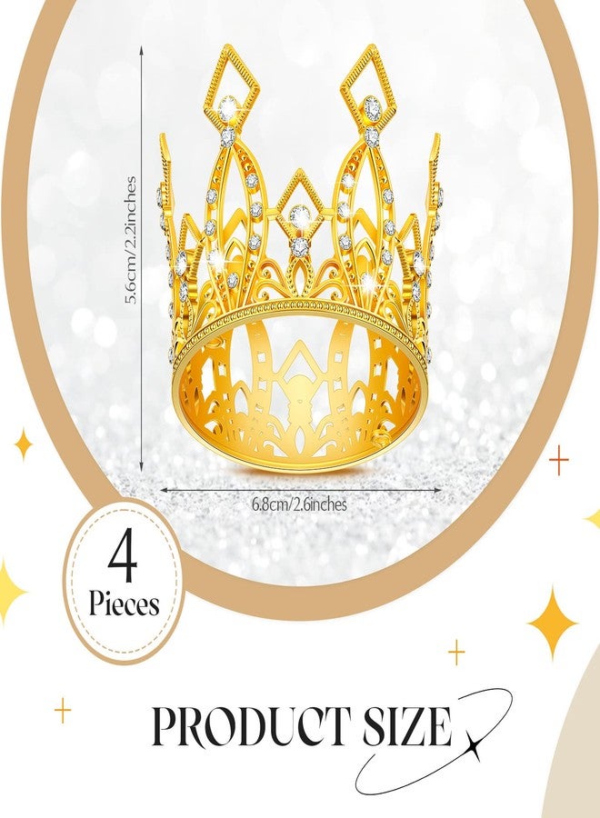 Maitys 4 Pieces Crown Cake Topper Mini Queen Tiara Birthday Cake Decoration Crystal Crown for Women Lady Bridal Wedding Royal Themed Decor Birthday Party(Gold) - Image 2