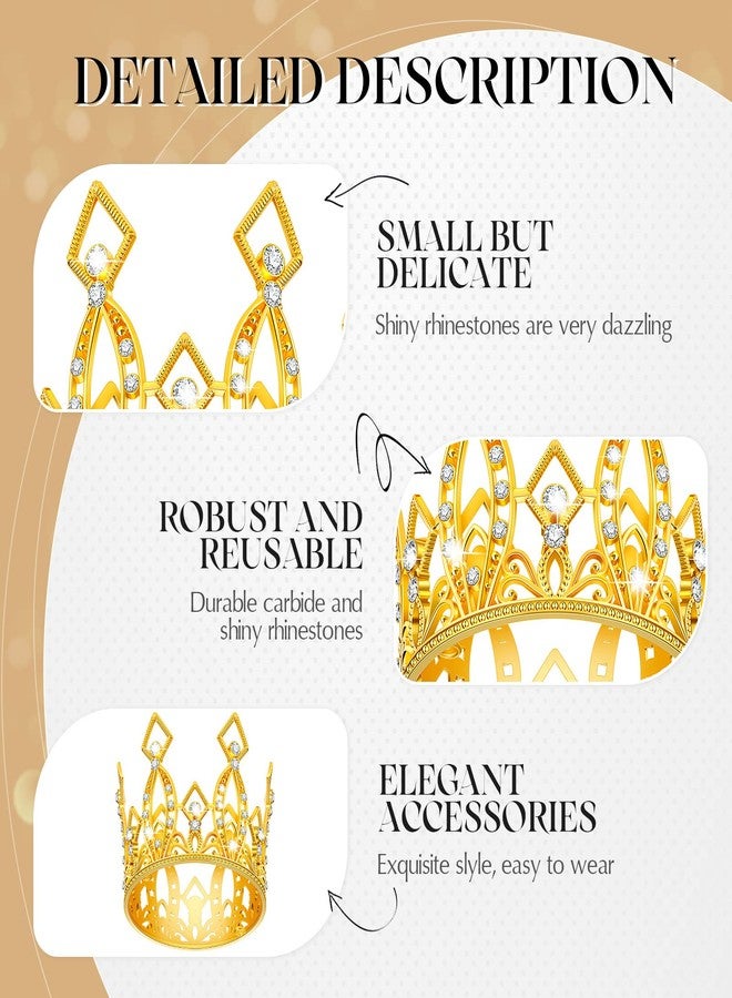 Maitys 4 Pieces Crown Cake Topper Mini Queen Tiara Birthday Cake Decoration Crystal Crown for Women Lady Bridal Wedding Royal Themed Decor Birthday Party(Gold) - Image 3