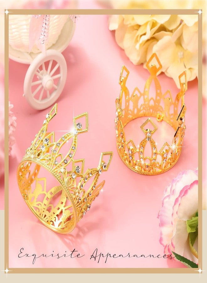 Maitys 4 Pieces Crown Cake Topper Mini Queen Tiara Birthday Cake Decoration Crystal Crown for Women Lady Bridal Wedding Royal Themed Decor Birthday Party(Gold) - Image 4