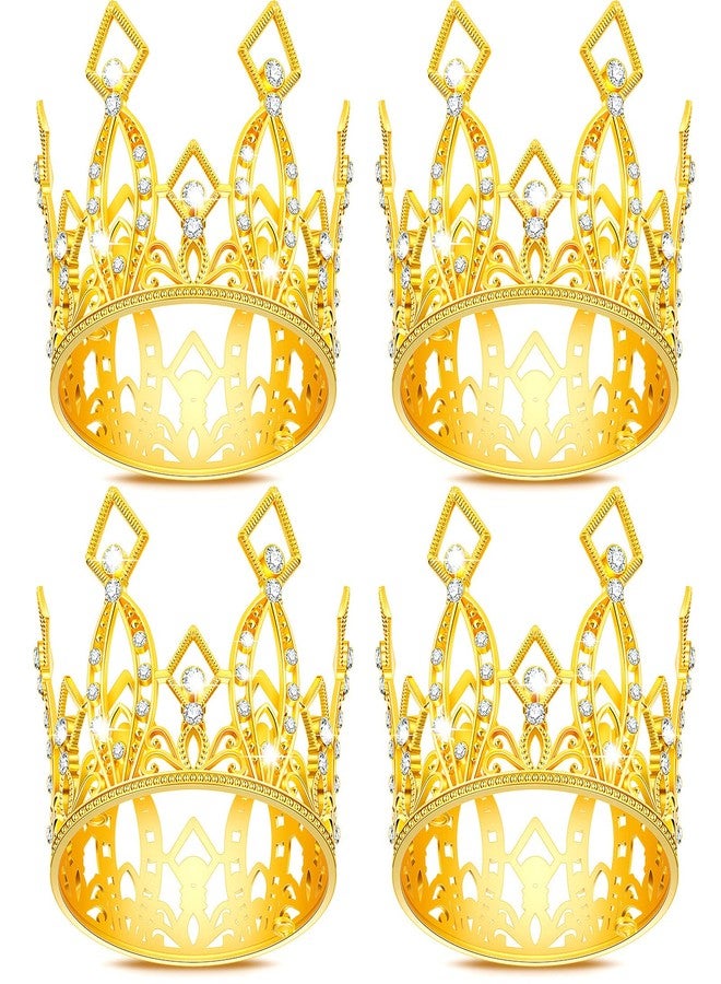 Maitys 4 Pieces Crown Cake Topper Mini Queen Tiara Birthday Cake Decoration Crystal Crown for Women Lady Bridal Wedding Royal Themed Decor Birthday Party(Gold) - Image 1