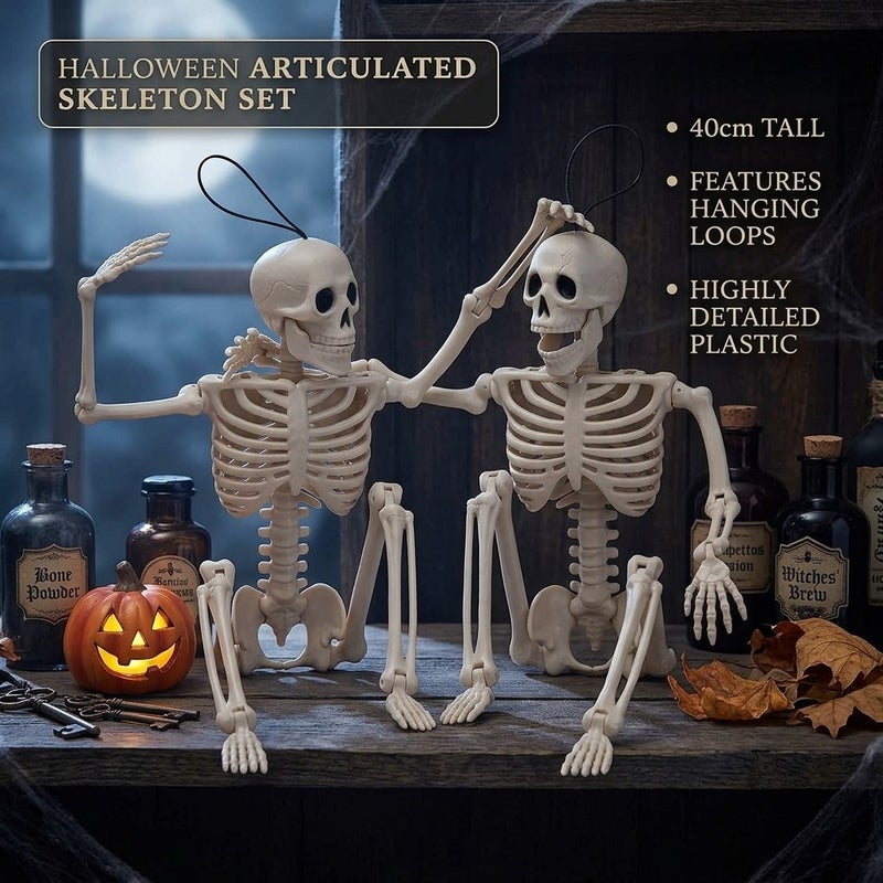 2PCS Halloween Hanging Skeleton Human Skeleton Prop Movable Joints Realistic Simulation Decoration for Party Haunted House Home Decor - Image 2