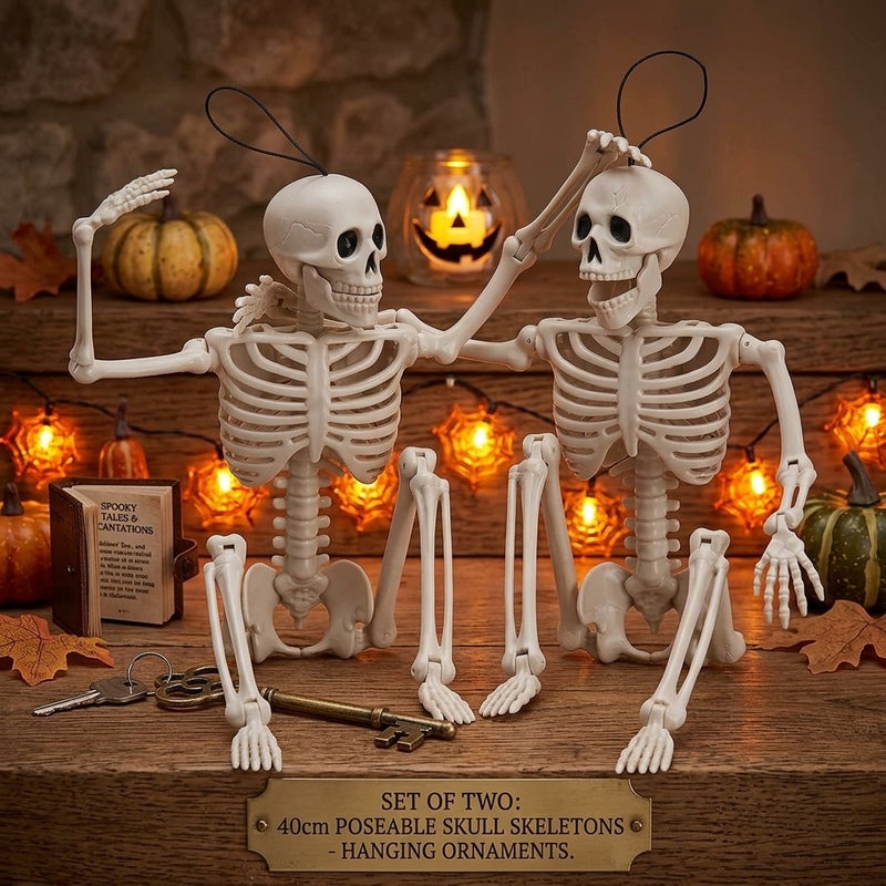 2PCS Halloween Hanging Skeleton Human Skeleton Prop Movable Joints Realistic Simulation Decoration for Party Haunted House Home Decor - Image 1