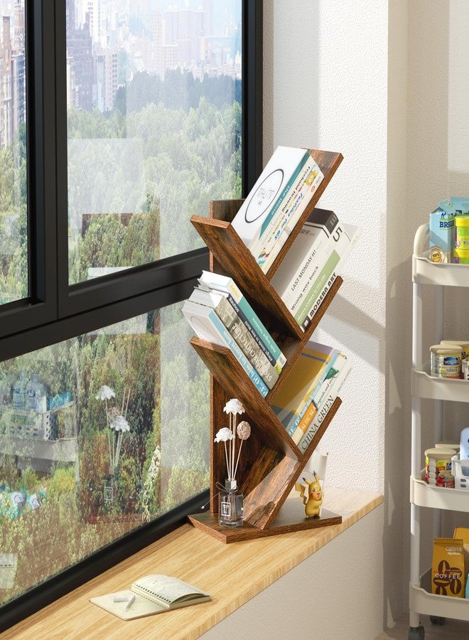 SHEEPAM 5 Tier Tree Book Shelf, Small Desktop Bookshelf with Storage Organizer, Wood Bookcase, Desk Display Bookshelves, Floor Standing Organizer Bookcases for Living Room,Bedroom,Office-Brown - Image 5
