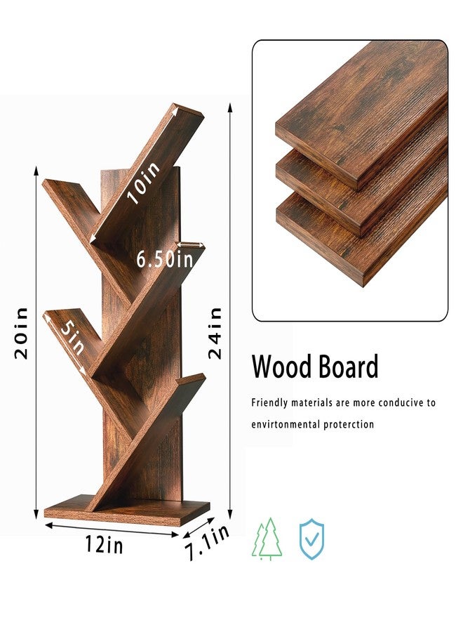 SHEEPAM 5 Tier Tree Book Shelf, Small Desktop Bookshelf with Storage Organizer, Wood Bookcase, Desk Display Bookshelves, Floor Standing Organizer Bookcases for Living Room,Bedroom,Office-Brown - Image 3