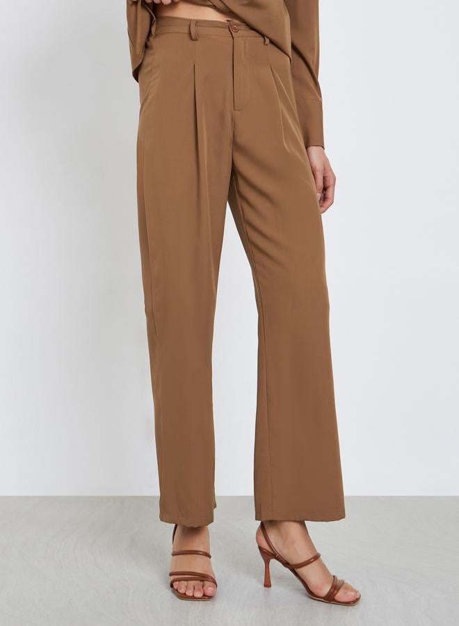 Styli Brown Asymmetric Wrap Shirt and Pants Co-Ords - Image 5