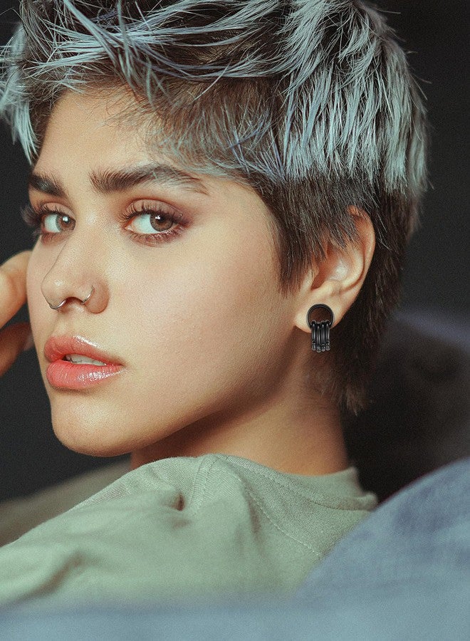 Jovivi 2 Pairs Silver Black Ear Gauges with 4 Hoop Rings Hypoallergenic 316L Stainless Steel Ear Stretchers Plugs Tunnels 9/16" 14mm Body Piercing Jewelry - Image 4