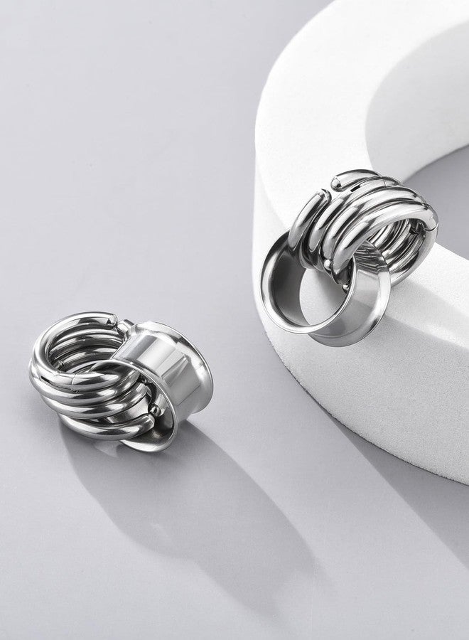 Jovivi 2 Pairs Silver Black Ear Gauges with 4 Hoop Rings Hypoallergenic 316L Stainless Steel Ear Stretchers Plugs Tunnels 9/16" 14mm Body Piercing Jewelry - Image 2