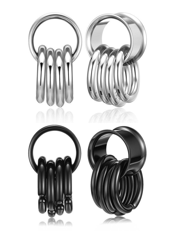 Jovivi 2 Pairs Silver Black Ear Gauges with 4 Hoop Rings Hypoallergenic 316L Stainless Steel Ear Stretchers Plugs Tunnels 9/16" 14mm Body Piercing Jewelry - Image 1