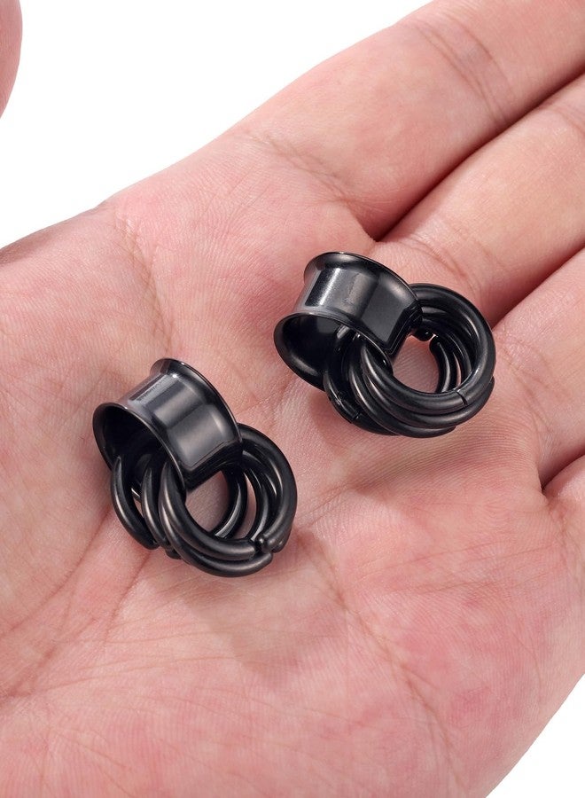 Jovivi 2 Pairs Silver Black Ear Gauges with 4 Hoop Rings Hypoallergenic 316L Stainless Steel Ear Stretchers Plugs Tunnels 9/16" 14mm Body Piercing Jewelry - Image 3