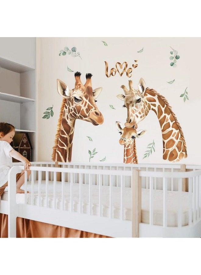 decalmile - Jungle Animals Giraffe Wall Decals Safari Animal Giraffe And Leaves Wall Stickers Baby Nursery Kids Room Living Room Wall Decor - Image 1
