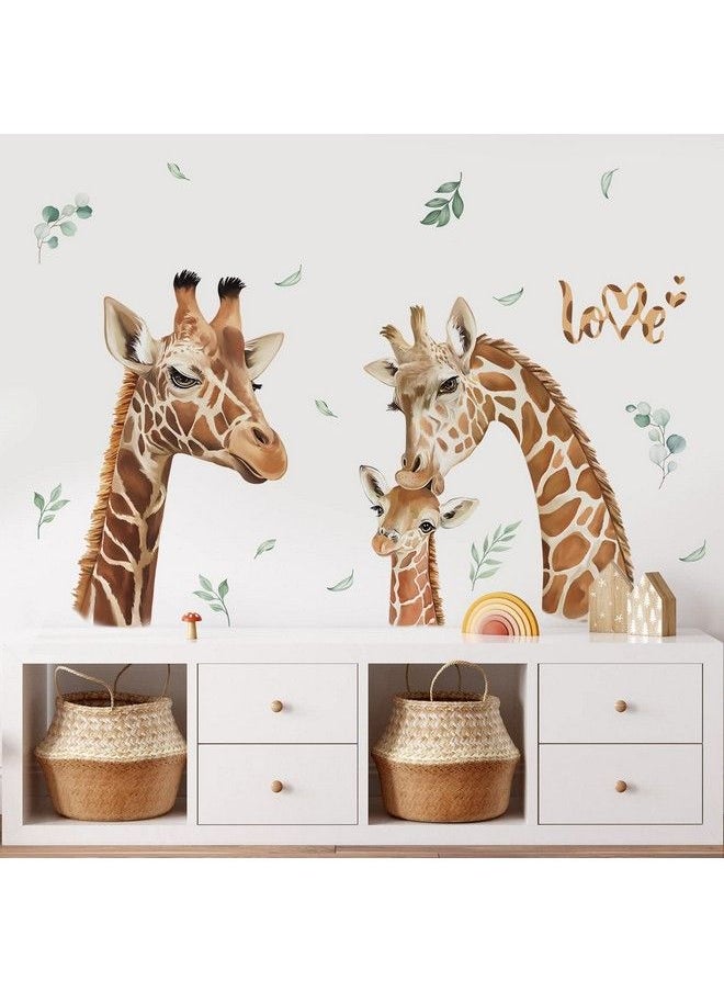 decalmile - Jungle Animals Giraffe Wall Decals Safari Animal Giraffe And Leaves Wall Stickers Baby Nursery Kids Room Living Room Wall Decor - Image 1