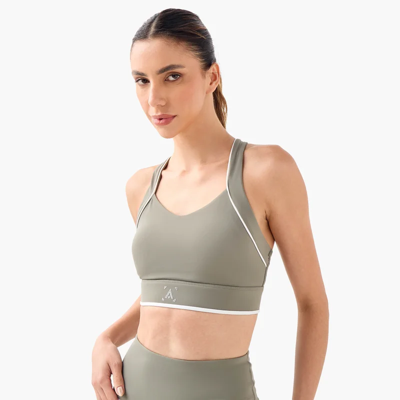 ADOT by Splash Contrast Piping Detail Sports Bra with Cross Back Strap