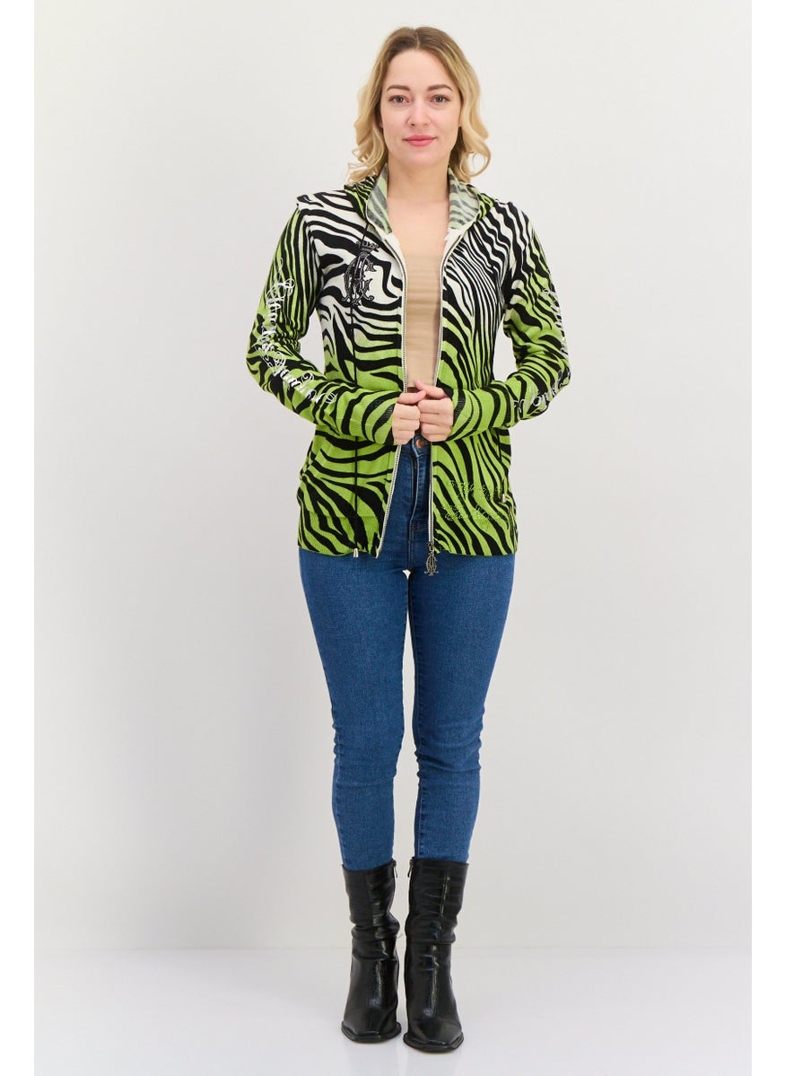 CHRISTIAN AUDIGIER Women Hooded Zebra Print Cardigan, Green Combo  - Image 4