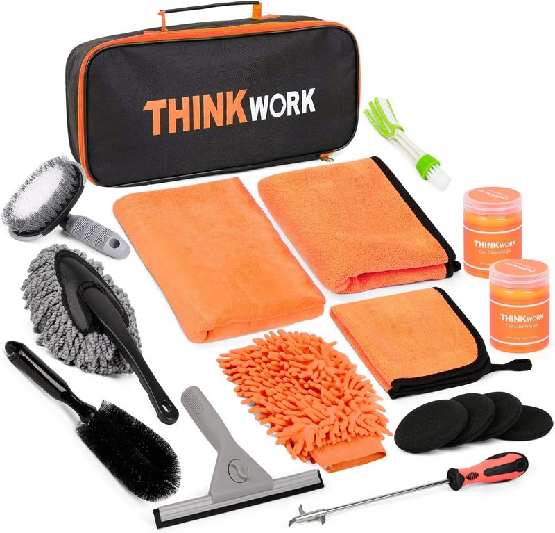 THINKWORK مجموعة تنظيف السيارات ، أدوات غسيل السيارات للمركبات، مجموعة تنظيف تفصيلية مناسبة للمركبات الصغيرة والمتوسطة مثل السيارات والشاحنات وسيارات الدفع الرباعي (17 قطعة) - Image 1