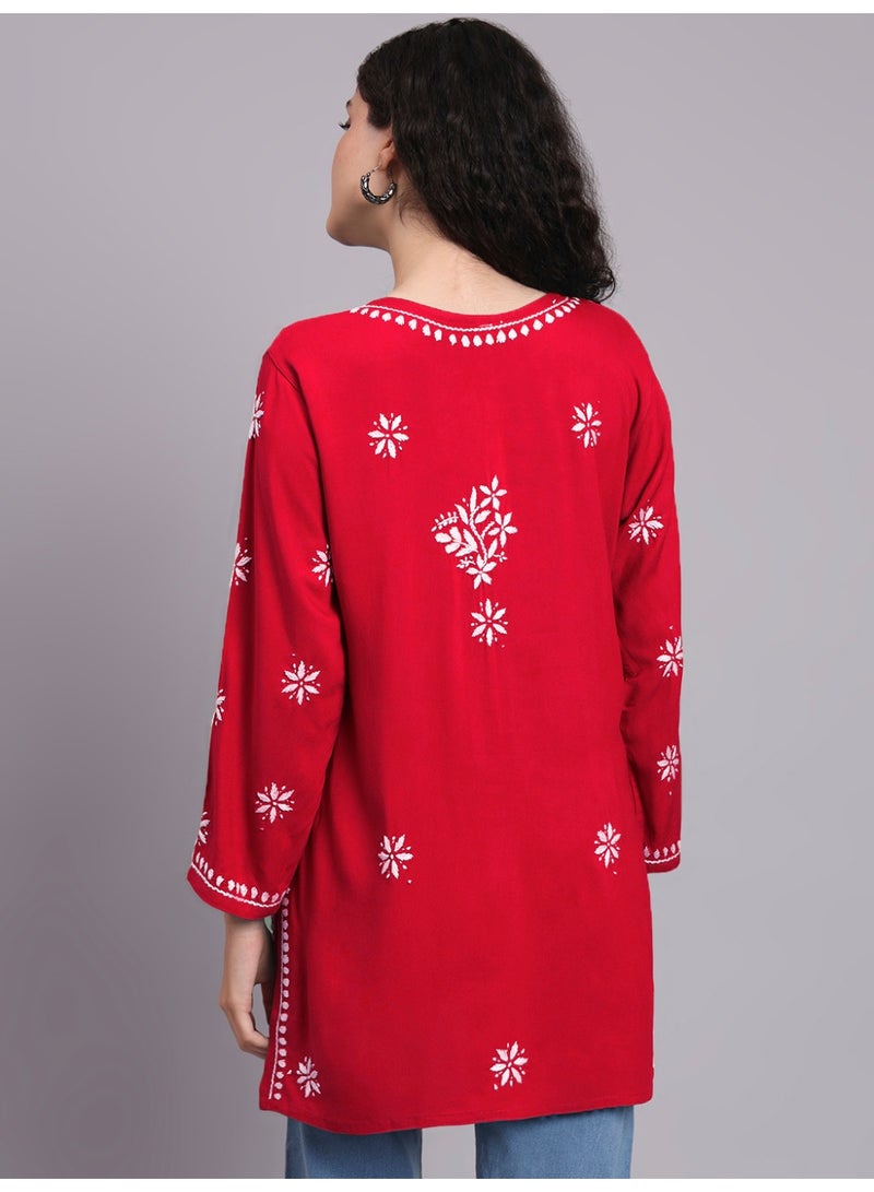 الايا كرتي مطرزة يدوياً من رايون شيكانكاري للنساء - Image 4