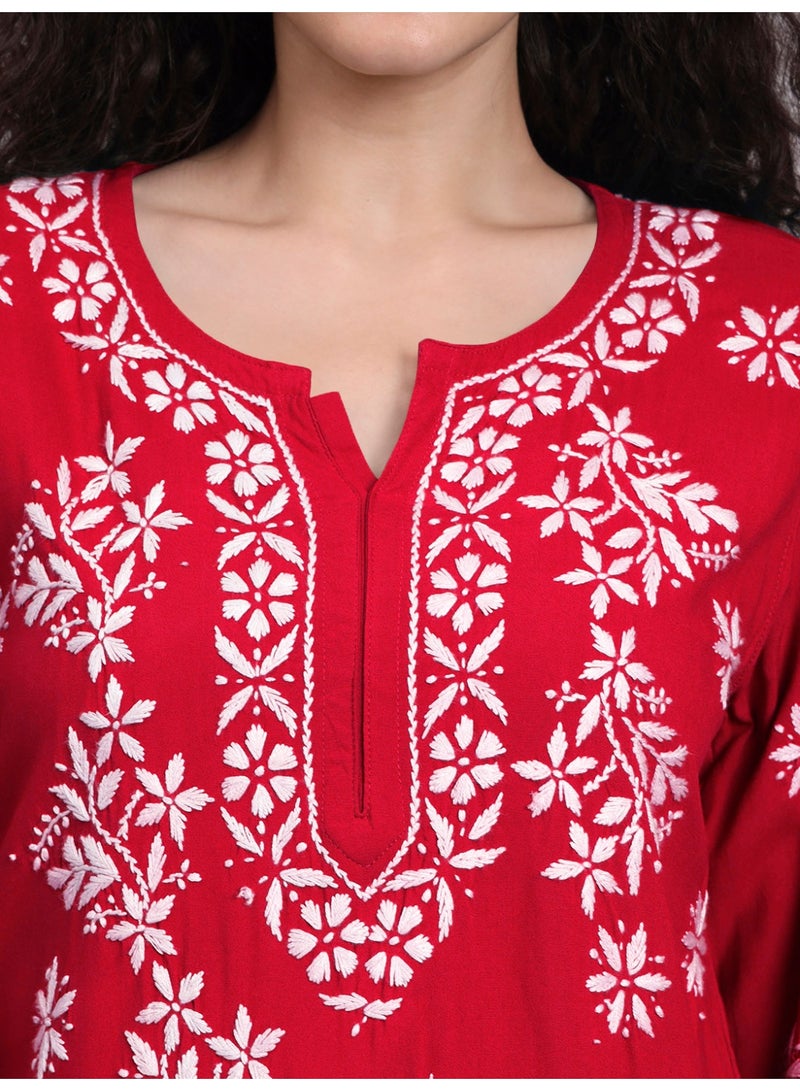 الايا كرتي مطرزة يدوياً من رايون شيكانكاري للنساء - Image 3