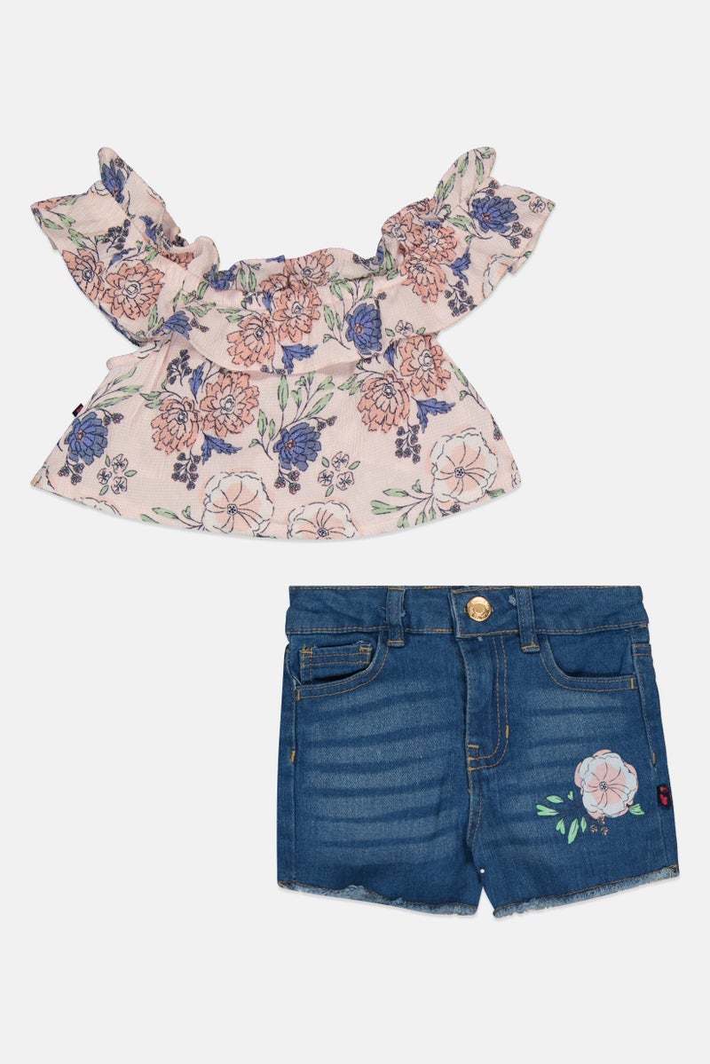 Limited Too Toddlers Girl 2 Pieces Floral Print Top And Denim Shorts, Multicolor - Image 3