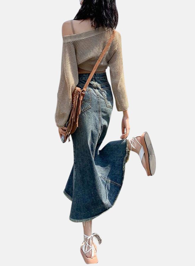 YUNIQEE Blue Denim A-Line Midi Denim Skirt - Image 4