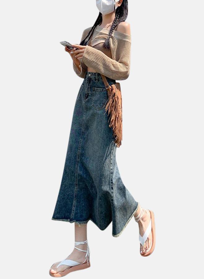 YUNIQEE Blue Denim A-Line Midi Denim Skirt - Image 3