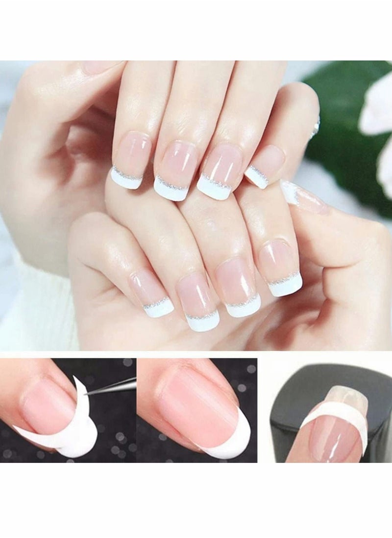 KASTWAVE - French Manicure Nail Art Stickers, Self-adhesive Nail Sticker Tips for Manicure Decoration DIY Tools (Moon Shape Design) White Half-Moon Shaped Manicure - Image 1