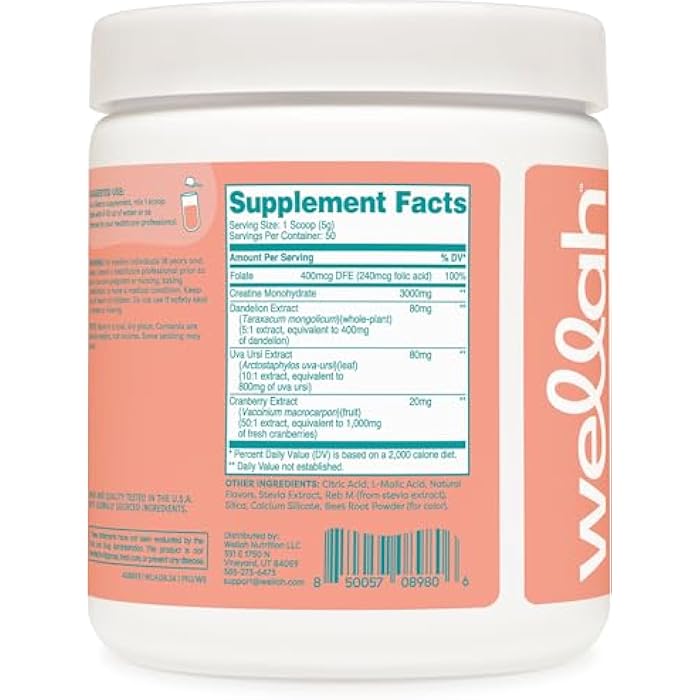 Wellah Creatine for Women - Creatine Monohydrate with Dandelion & Cranberry Extract (50 Servings, Watermelon Slush) - Image 4