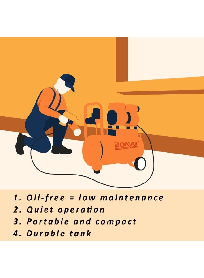 بوناي ضاغط هواء بوناي الخالي من الزيت، محرك صامت، خزان عالي السعة، 7 بار، مضخة هواء كهربائية محمولة 220 فولت للمنزل، المرآب، الطلاء، نفخ الإطارات، الأدوات - Image 2